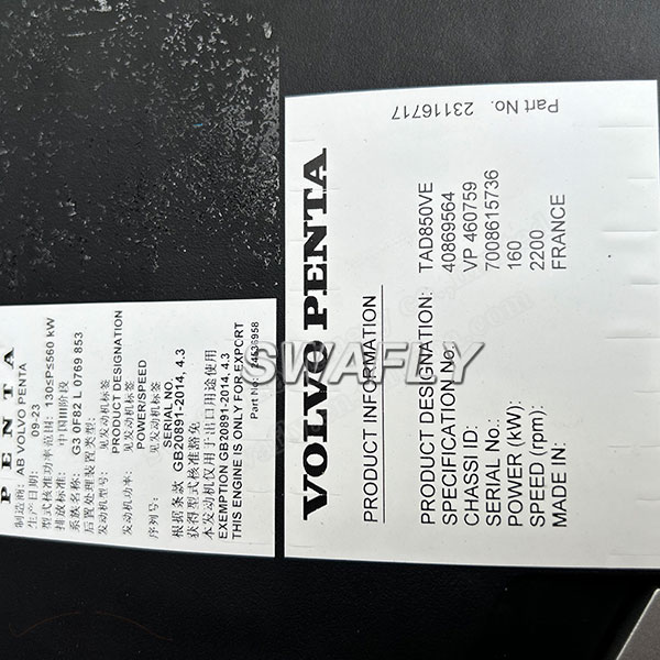 VOLVO PENTA original new TAD850VE engine assy
